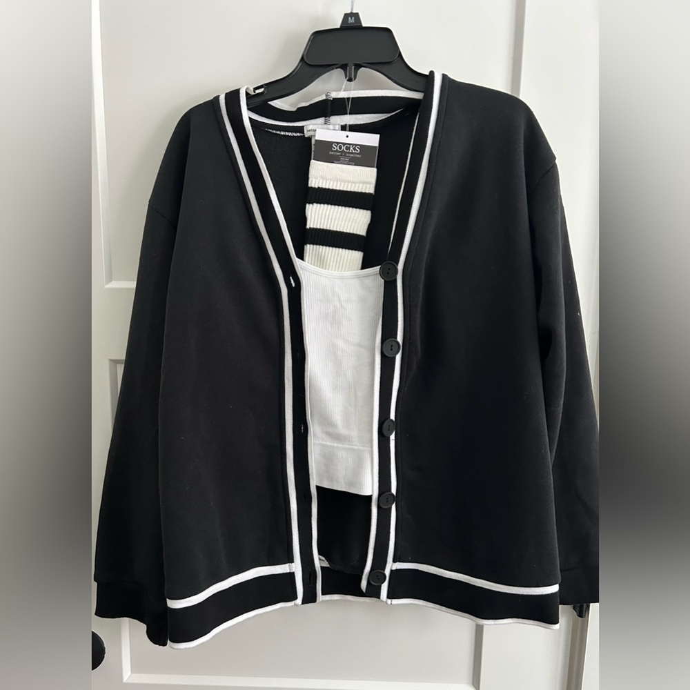 cardigan & white crop tank & socks set Juniors size M